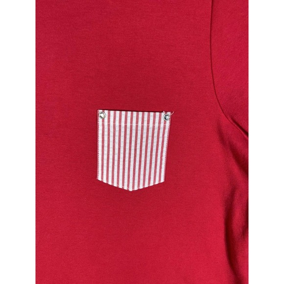 Quacker Factory Short Sleeve Knit Top Seersucker Stripe Pocket Womens Medium Red - Picture 9 of 16